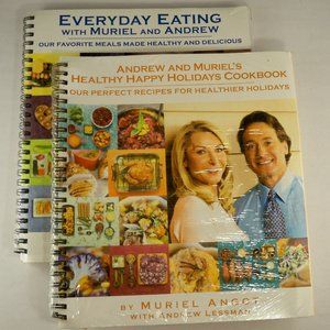New 2 COOKBOOK ANGOT, LESSMAN, EVERYDAY EATING & HEALTHY HAPPY HOLIDAYS